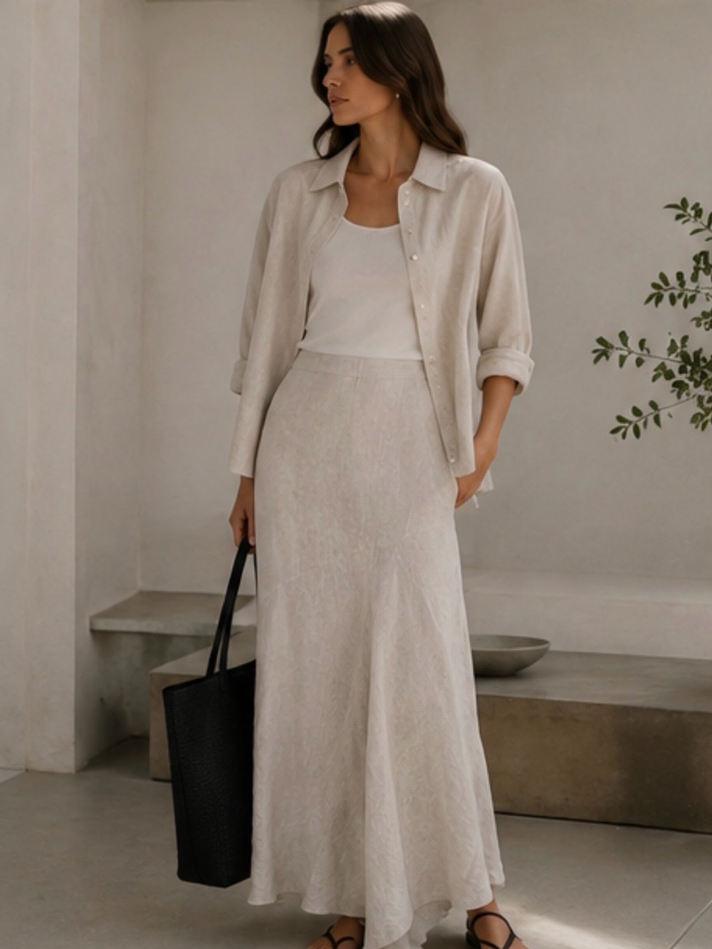 Theory 100% Linen Asymmetrical Maxi Skirt | Minimalist Ivory Neutral size 2 - Picture 2 of 12
